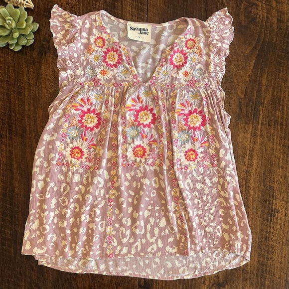Savanna Jane | Leopard Embroidered Blouse, Lavender, Size L - Picture 2 of 10